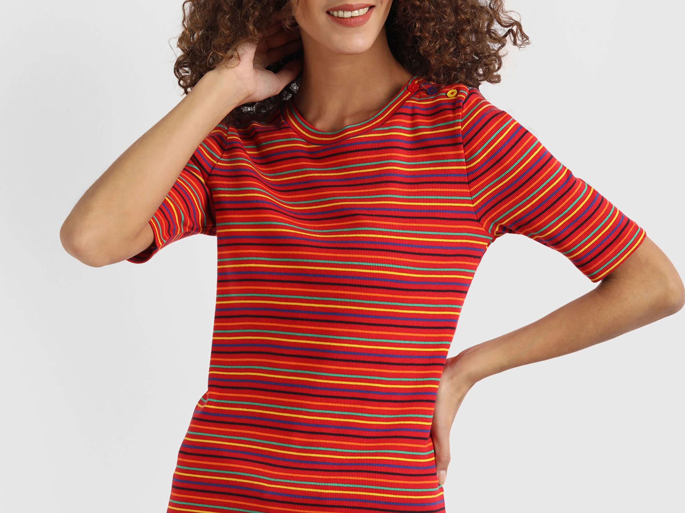 Rib Stripe Top with Shoulder Butin image number 6